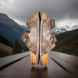 Birkenstock Arizona Sandals with Custom Louis Vuitton Monogram Print Straps Sz40